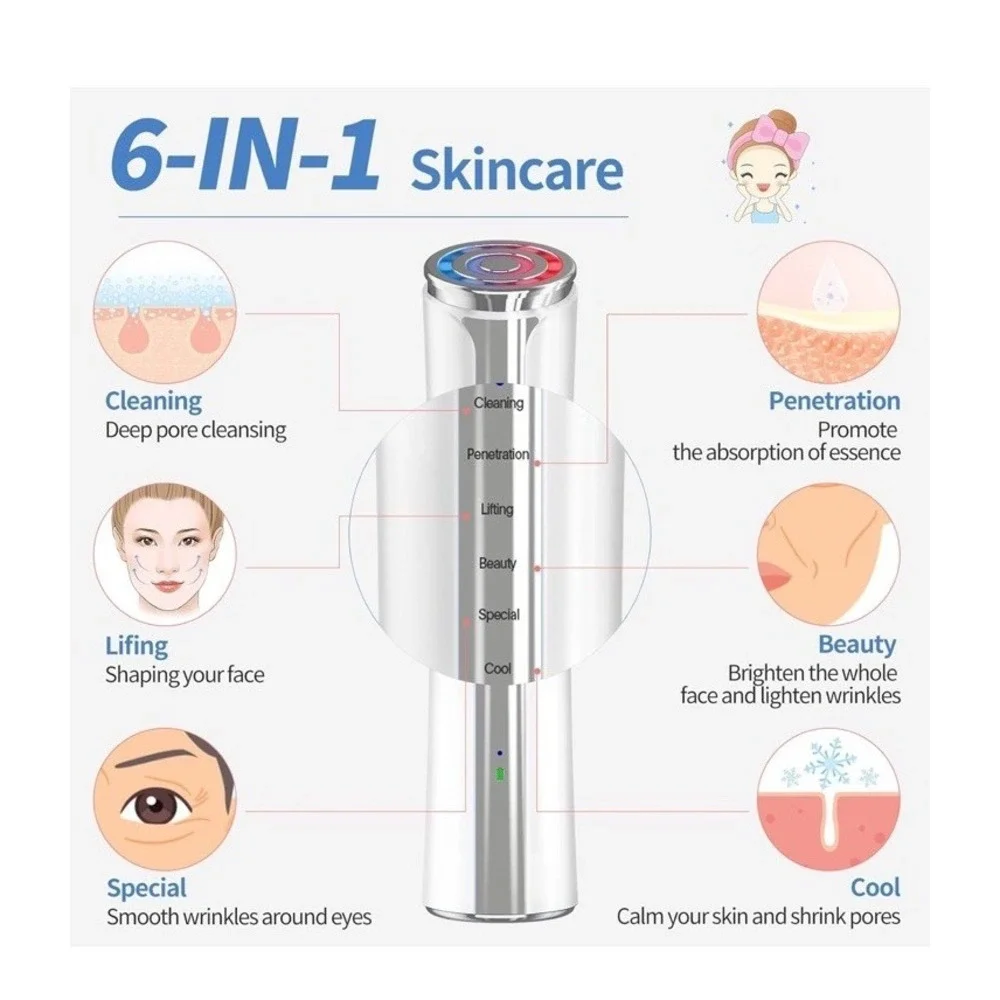 6 in 1 Massager Skin Anti-Aging Machine Light‎ Therapy for Face Eye Neck Lifting
